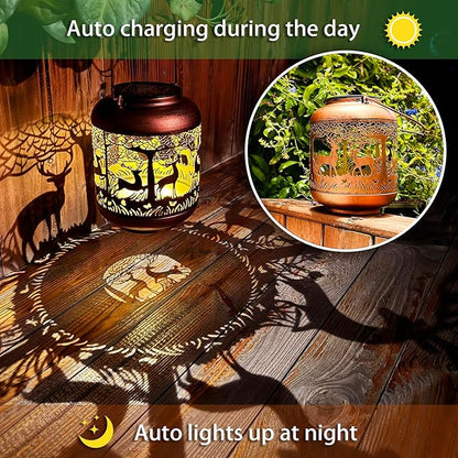 Deer Solar Lanterns Outdoor Waterproof Hanging Solar Lights Deer Gifts for Women Men Metal Decorative LED Lanterns for Yard,Patio,Lawn,Tabletop,Pathway,Landscape,Garden Decor