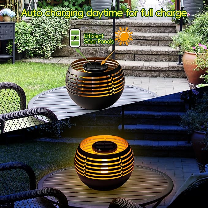 Solar Flickering Flame Lantern – Waterproof Metal Table Lamp, Durable & Stylish, Perfect for Balcony, Patio, Garden Pathway, and Outdoor Décor