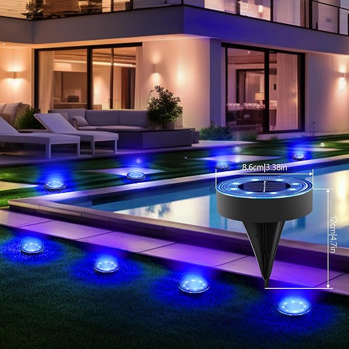 Joomer Solar Ground Lights, 4 Pack 8 LED Solar Lights Outdoor Waterproof IP68 Disc Light Landscape Lighting Garden Light for Patio Pathway Lawn Yard Driveway Walkway(Blue)