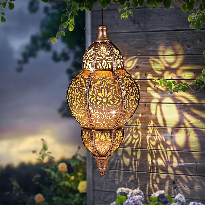 Classic Moroccan Solar Lanterns for Backyard, Waterproof LED