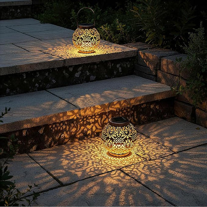 Homemory 2 Pack Solar Lanterns Outdoor Waterproof Hanging Lantern Decorative Outside Lights for Pathway, Patio, Backyard, Porch, Lawn (Bronze)