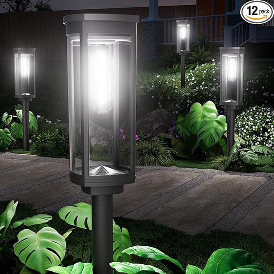 12 Pack Solar Pathway Lights Outdoor,Super Brightness IP65 Waterproof Auto On/Off Solar Path Lights, Garden Solar Powered Landscape Lighting for Outside Yard Garden Driveway Walkway Decor