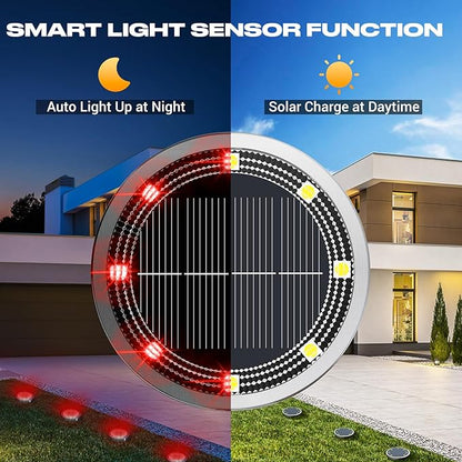 Peasur Solar Ground Lights Outdoor, 12 Pack Flat Solar Powered Disc Lights, IP68 Waterproof, Anti-Rust, Landscape Lighting for Pathway Garden Yard Lawn Walkway Landscape Driveway, Red