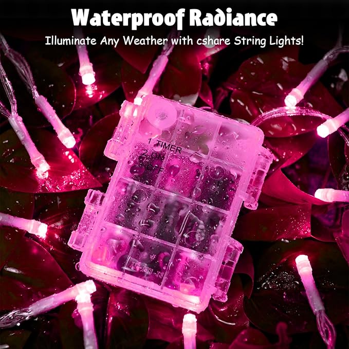 String Lights Outdoor Waterproof 9.8ft 30 LED, Pink Fairy Lights Battery Operated with Timer Clear Wire for Indoor & Outdoor Christmas Valentine's Day Decorations Garland Party Garden