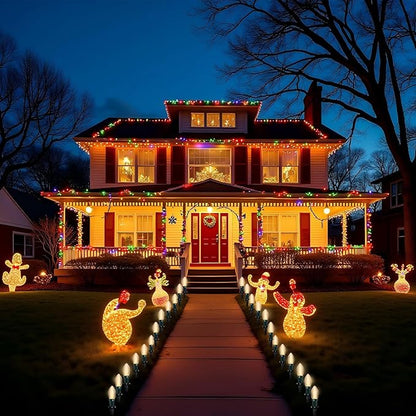 C9 Led Christmas Pathway Lights Outdoor, 38Ft 25 LED C9 Warm White Pathway Marker Stakes, Connectable Christmas Walkway Lights UL Listed for Yard Lawn Sidewalk Driveway Decorations