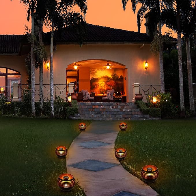 Solar Lanterns Outdoor Waterproof, Solar Table Lamp for Outside Patio, Metal Pot with Warm Yellow Dancing Flickering Flame Light LED Tabletop Lamp Decorative for Garden Decor, Landscape, Yard (Candel)