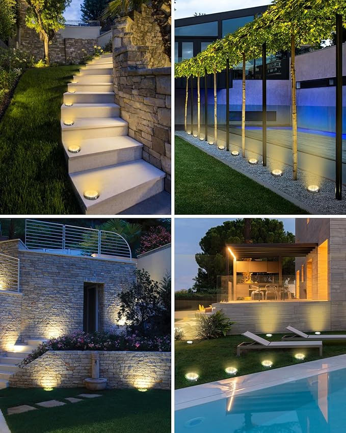 btfarm 12 Pack Solar Lights Outdoor, 8 LED Solar Ground Lights IP65 Waterproof Flat Solar Disc Light, Pathway Lights for Garden Lawn Patio Yard Path Landscape, Warm White