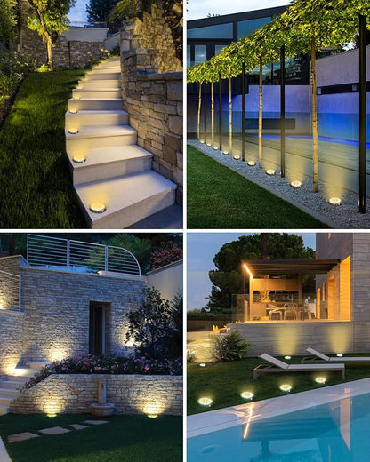 btfarm 12 Pack Solar Lights Outdoor, 8 LED Solar Ground Lights IP65 Waterproof Flat Solar Disc Light, Pathway Lights for Garden Lawn Patio Yard Path Landscape, Warm White