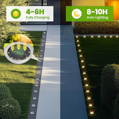 Mini Solar Ground Lights, 16 Pack Solar Powered Pathway Lights, Waterproof Outdoor Light for Garden, Driveway, Walkway, Backyard, Patio (Warm White)