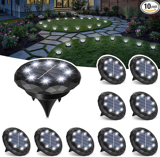 SOLPEX Mini Solar Ground Lights, 10 Pack Solar Lights Outdoor Waterproof, Landscape Lighting for Garden Pathway Driveway Walkway (Cool White)
