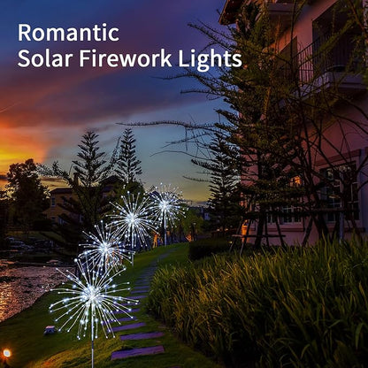 JJGoo Solar Firework Lights, 2 Pack 120 LEDs 2 Lighting Modes Solar Garden Lights Outdoor Waterproof for Yard Patio Walkway Pathway Party Wedding Christmas Decorative- Cool White