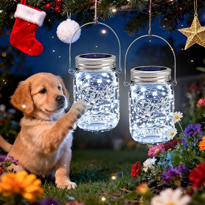 VOOKRY Solar Mason Jar Lights - 10 Pack 30 Led Solar Mason Jar Lids Outdoor Fairy Lights with 10 Hangers Waterproof for Jars DIY Party Patio Garden Table Wedding Decoration Cool White(No Jars)