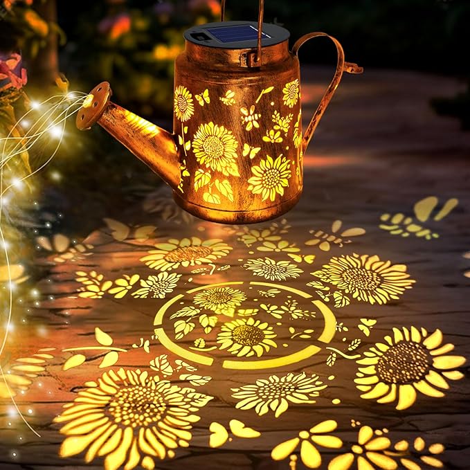 Solar Watering Can with Lights, Birthday Gifts for Christmas Mom Women, 2 Pack Waterproof Outdoor Garden Decor Sunflower Solar Garden Lights for Outdoor Pathway Yard Lawn Patio Party Decorations