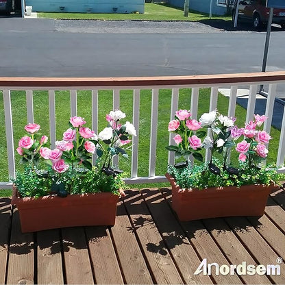 Anordsem Solar Garden Lights Outdoor: 10 Waterproof Fabric Roses 2 Pack - Pink LED Flower Decorations for Yard Patio Path Cemetery Grave - Mother's Day Gifts for Her Women Mom Wife