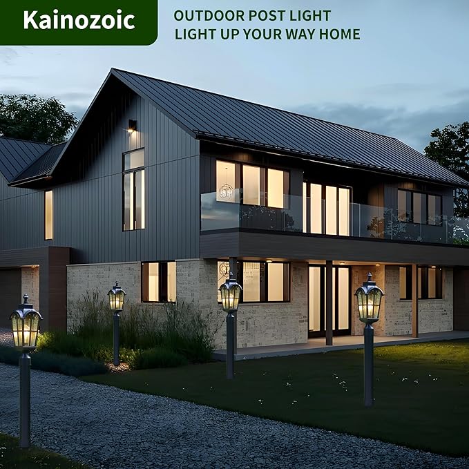 Outdoor Post Lights Fixture Anti-Rust Lamp Post Light Fixture Waterproof Exterior Pole Light Outside Pole Lighting for Yard Pathway Driveway Fence - 2 Pack