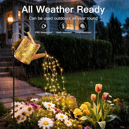 Ollny Solar Watering Can with Cascading Lights Outdoor Garden Decor, Birthday Gifts for Mom Grandma Women, IP65 Waterproof 2 Lighting Modes Hanging Lanterns for Yard Patio Lawn (Hummingbird)