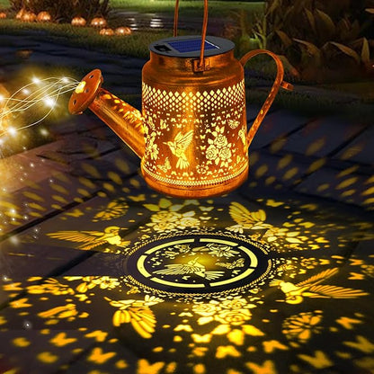 Solar Lanterns Outdoor Waterproof, Hummingbird Watering Can Garden Decor, Hanging Solar Path Lights Yard Art, Outside Patio Decoration Gardening Christmas Gift for Mom Grandma Women with Shepherd Hook
