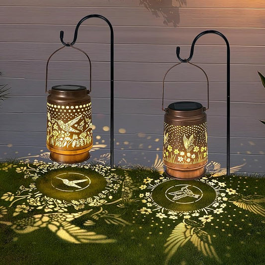 2 PCS Hummingbird Solar Lantern - Outdoor Decorative Solar Lanterns for Garden, Patio, Backyard, and Porch - Waterproof Hanging Lantern for Outside - Perfect Gifts for Women