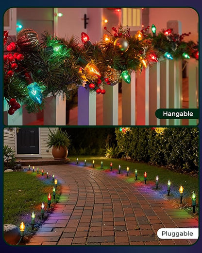 2-Pack Pathway Christmas Lights Outdoor, 25.7ft 40 Bulb Lights with Stakes, Multicolor