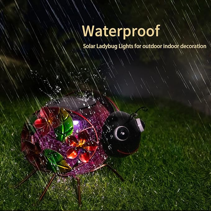 Ladybug Solar Porch Lanterns, Metal Waterproof LED