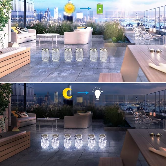 6-Pack Outdoor String Lights, Cool White Waterproof LED