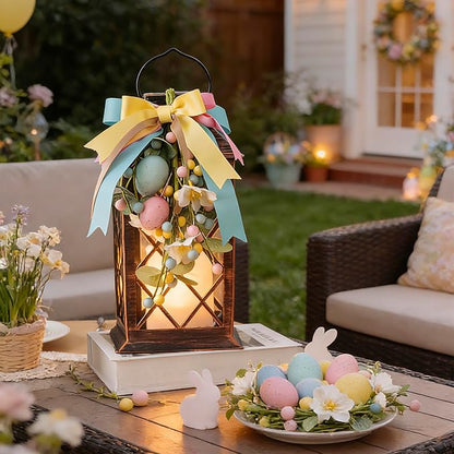 Easter Solar Lanterns Outdoor, Waterproof Garden Hanging Lanterns, 13" Outdoor Decorative Lantern with LED Flickering Flameless Candles, Easter Lantern for Porch, Yard,Patio Decor