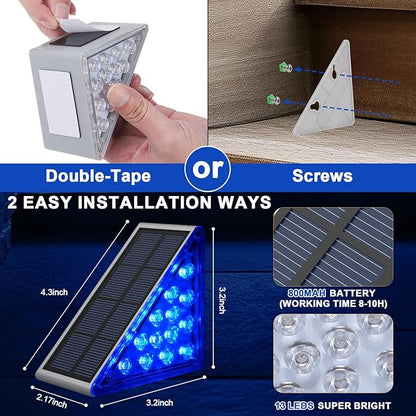 8 Pack Solar Stair Lights, Outdoor Step Lights with Waterproof IP67, Blue Color LED Solar Light for Outside Light Decor for Stair, Deck, Front Step, Front Porch, Patio and Backyard