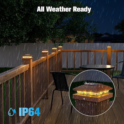 VOLISUN 4x4 Solar Post Cap Light 16pack,Solar Fence - Post Lights Brown Outdoor Waterproof for Wooden/Vinyl Post, with Warm White for Deck