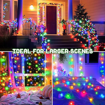 Christmas Lights Outdoor Battery Operated String Lights Total 100LED 33Ft with Timer 8 Modes 16.4Ft*2 Waterproof Outdoor Indoor for Christmas Decor, Multicolor, 2-Pack