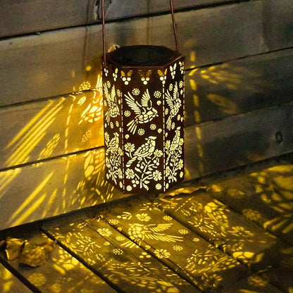 Solar Cardinal Lanterns Outdoor Hanging Lights, Gifts for Mom Dad Men Women, Hollowed-Out Metal Decor Lantern, Waterproof LED Decorative Garden Light