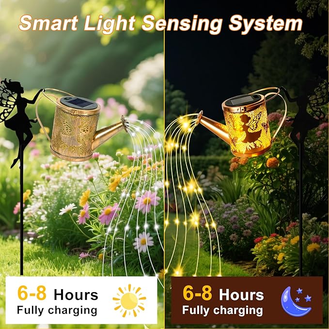 Solar Garden Fairy Watering Can Lights Outdoor IP65 Waterproof Watering Can Hanging Lanterns Garden Decor, Solar Powered LED Patio Yard Pathway Lights Fairy Gardening Gifts for Mom Women Birthday