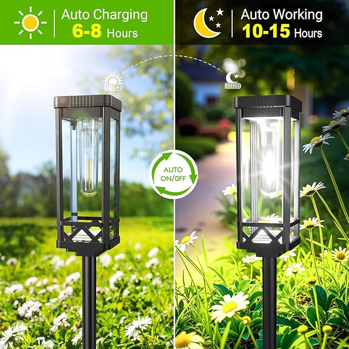 KOOPER Taller Solar Pathway Lights Outdoor, 4 Pack Upgraded Brighter Solar Garden Lights Solar Powered, Up to 15 Hours Outdoor Solar Lights for Yard Landscape Path Walkway Driveway （Cool White）