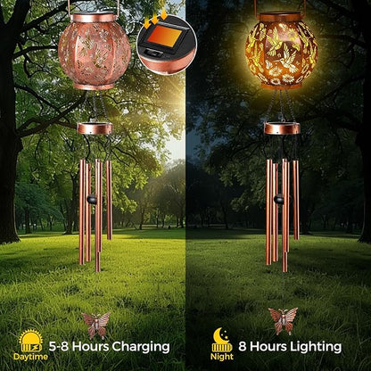 Christmas Hummingbird Lantern Wind Chime - Handcrafted Garden Art with Melodic Tones, Weather-Resistant Metal Wind Chime for Outdoor Patio, Porch, and Garden Decor, for Nature Lovers