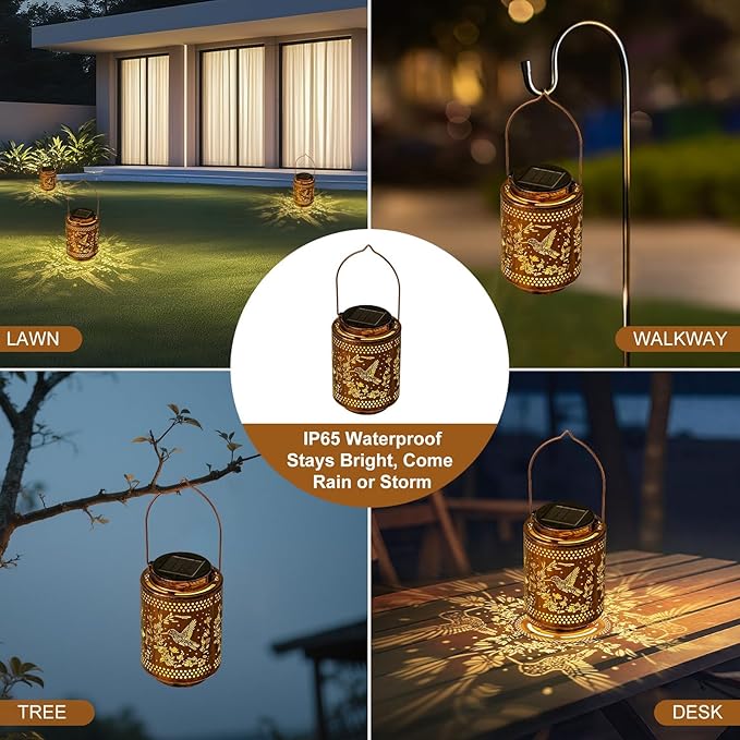 Hummingbird Solar Lanterns, Birthday Gifts for Women Mom Grandma, Outdoor Waterproof Hanging Garden Decor for Patio, Yard