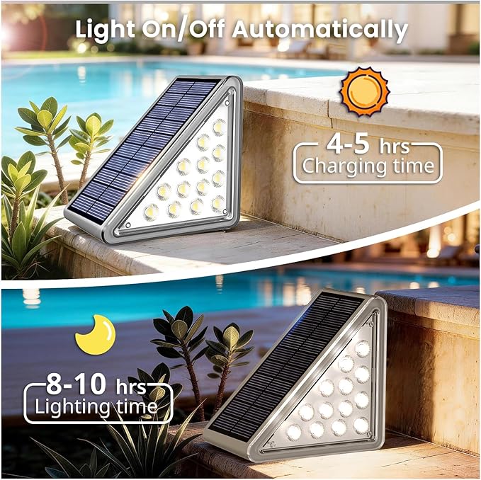 Grey Solar Step Light Outdoor Stair Lights, Deck Lights Outdoor Powered IP65 Waterproof, 6500K Cool White Solar Outdoor Step Light, Decor for Stair, Deck, Step,Porch and Outside Patio, 12 Pack