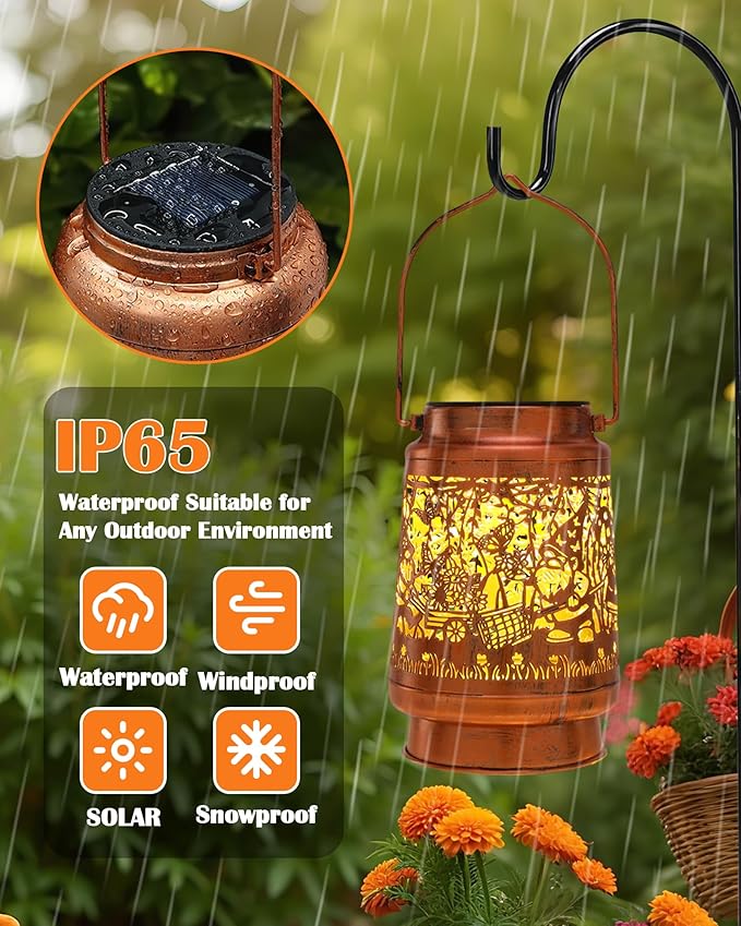 Gnomes Gifts for Women - Metal Outdoor Solar Lights Yard Garden Hanging Lanterns Waterproof Lawn Wall Tabletop Lighting Decorative Art Ornaments Party Birthday Gift for Mother Grandma Wife
