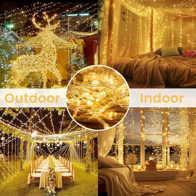 4 Pack Christmas String Lights Battery Operated with Timer, 66FT 200 LED Waterproof Twinkle Lights, 8 Modes Fairy Light for Indoor and Outdoor Bedroom Garland Tree Christmas Decorations (Warm White)