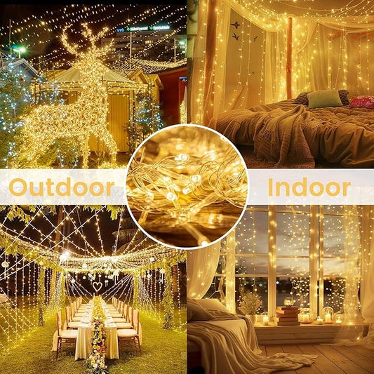 4 Pack Christmas String Lights Battery Operated with Timer, 66FT 200 LED Waterproof Twinkle Lights, 8 Modes Fairy Light for Indoor and Outdoor Bedroom Garland Tree Christmas Decorations (Warm White)