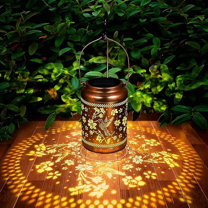 Solar Lanterns Outdoor Hummingbird Decorative Solar Lights Waterproof Metal Hanging Lights Gardening Gifts for Outside Garden Yard, Patio, Backyard, Farm Gifts for Women Mom Grandma