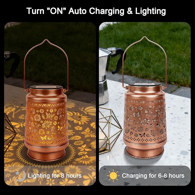 Sunflower Solar Lanterns Outdoor Waterproof - Wxiben Metal Led Hanging Solar Lights, Sunflower Butterfly Decor for Yard Patio Lawn Garden, Birthday Christmas Mother's Day Gifts for Women Mum Grandma
