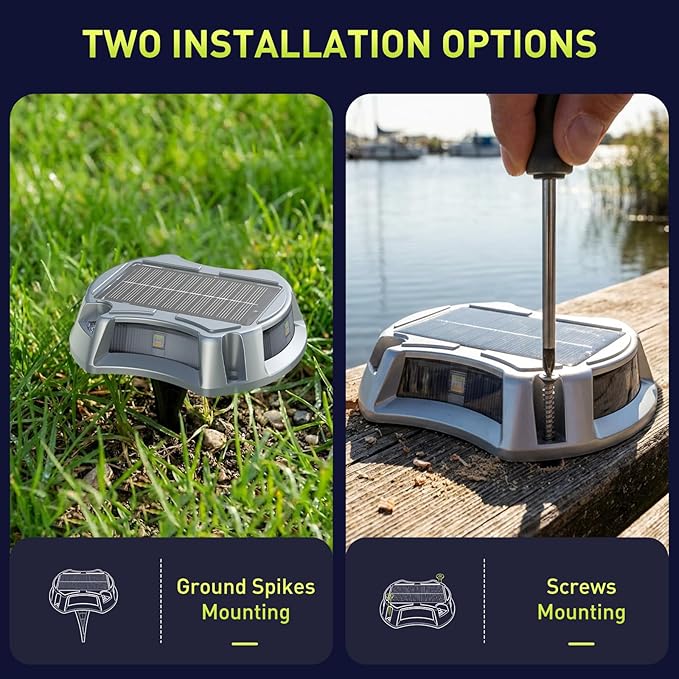 AGPTEK 5 in 1 Solar Driveway Lights Outdoor with Ground Spikes, IP67 Waterproof Solar Lights with 5 Modes (Blue/White/Warm/Mixed/Flashing) for Deck, Stairs, Pathway, Garden, Patio(Rectangle, 4 Pack)