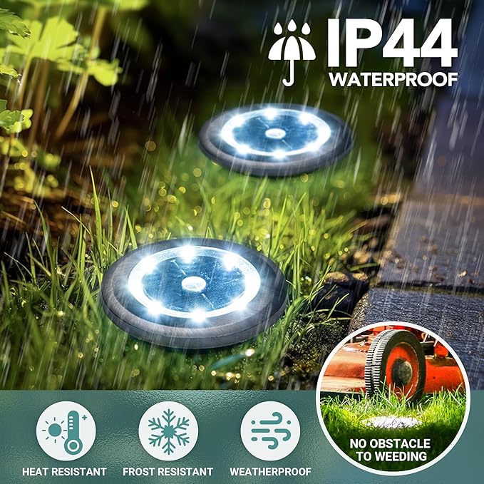 10-Pack Solar Ground Disk Lights, Cool White Waterproof LED