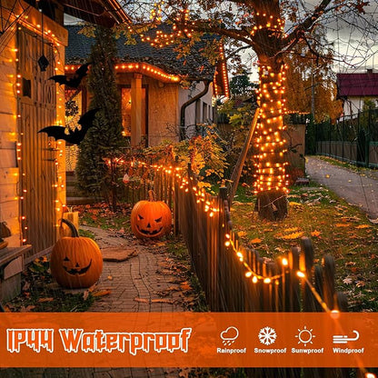 JMEXSUSS Orange Halloween Lights Battery Operated, Each 33 FT String Lights Indoor Outdoor Waterproof, 2 Pack 100 LED Christmas Light for Halloween Tree Thanksgiving Decorations