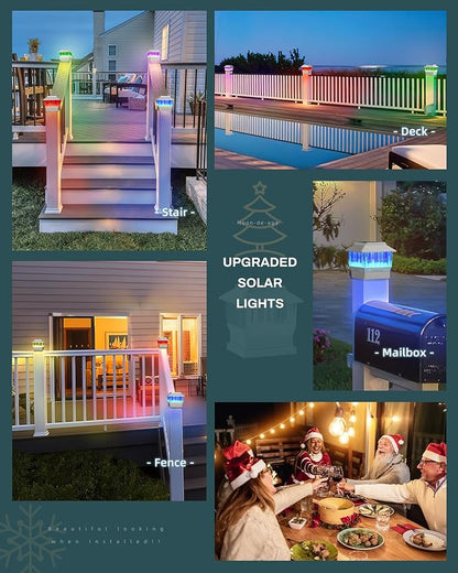 RGB&Warm Solar Post Cap Lights 50 Lumen, Outdoor 4x4 3.5x3.5 4.5x4.5 or 5.5x5.5 Led Fence Deck Patio Garden Post Lights for Christmas Halloween Parties(White, 4 Pack)