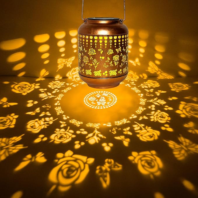 Butterfly Solar Lanterns Outdoor Waterproof, Butterfly Gifts for Women Grandma Mom, Hanging Rose Solar Lights for Garden Decor