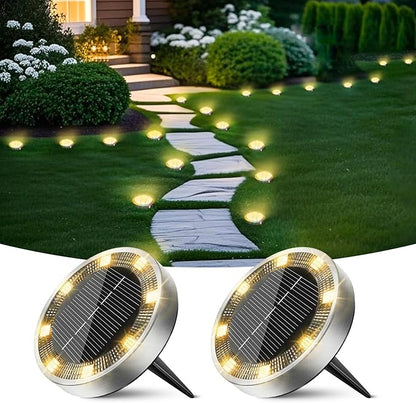 Peasur Solar Ground Lights Outdoor, 2 Pack Flat Solar Powered Disc Lights, IP68 Waterproof, Anti-Rust, Landscape Lighting for Pathway Garden Yard Lawn Walkway Landscape Driveway, Mini, Warm White