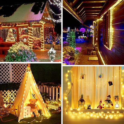 Brightown Solar String Lights Outdoor 2 Pack 72 Feet 200 LED Waterproof Solar Powered String Lights with 8 Lighting Modes, Waterproof Solar Rope Lights for Outside Christmas Party, Warm White