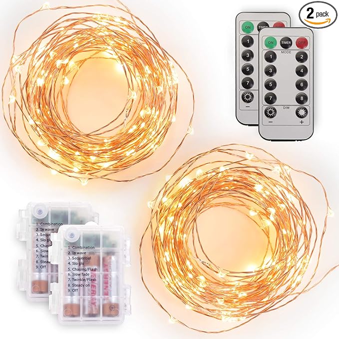 2-Pack 5ft Christmas LED String Lights, Waterproof Timer Lights