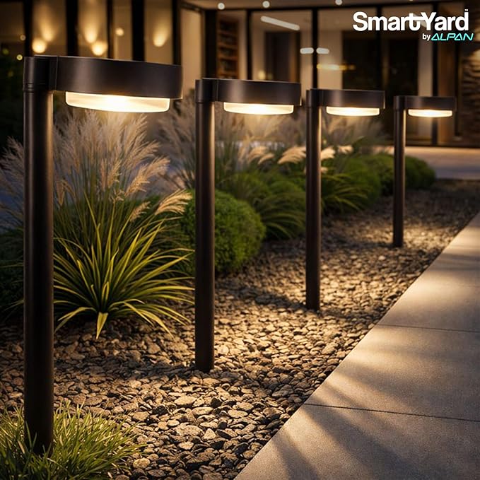 Solar Pathway Lights – 4 Pack, 6 Lumens LED, Warm White Light, Weather-Resistant Aluminum & Stainless Steel, Outdoor Garden Lighting, Easy Stake Installation, Waterproof, Durable for Yard & Pathways