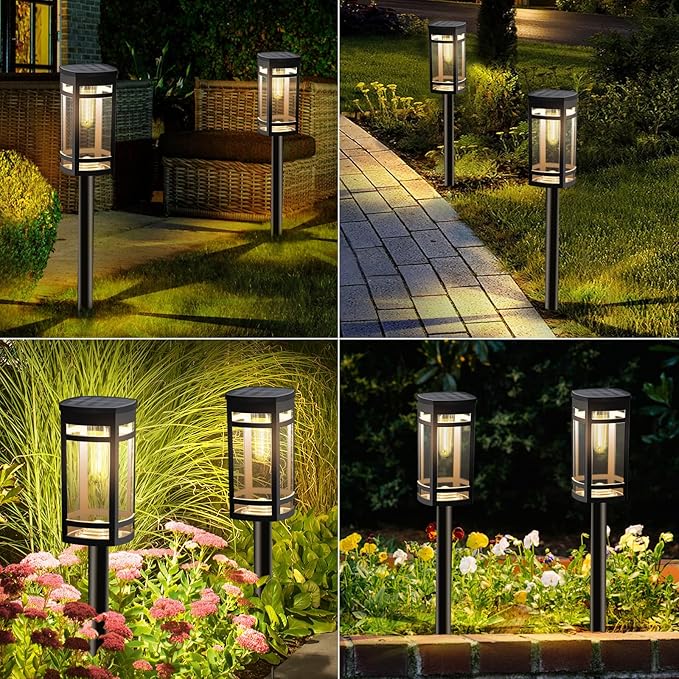 EXCMARK 16 Pack Solar Lights Outdoor Waterproof for Garden Pathway Walkway Driveway Yard Lawn Decorative Landscape Lighting. (Warm White Light, 16)